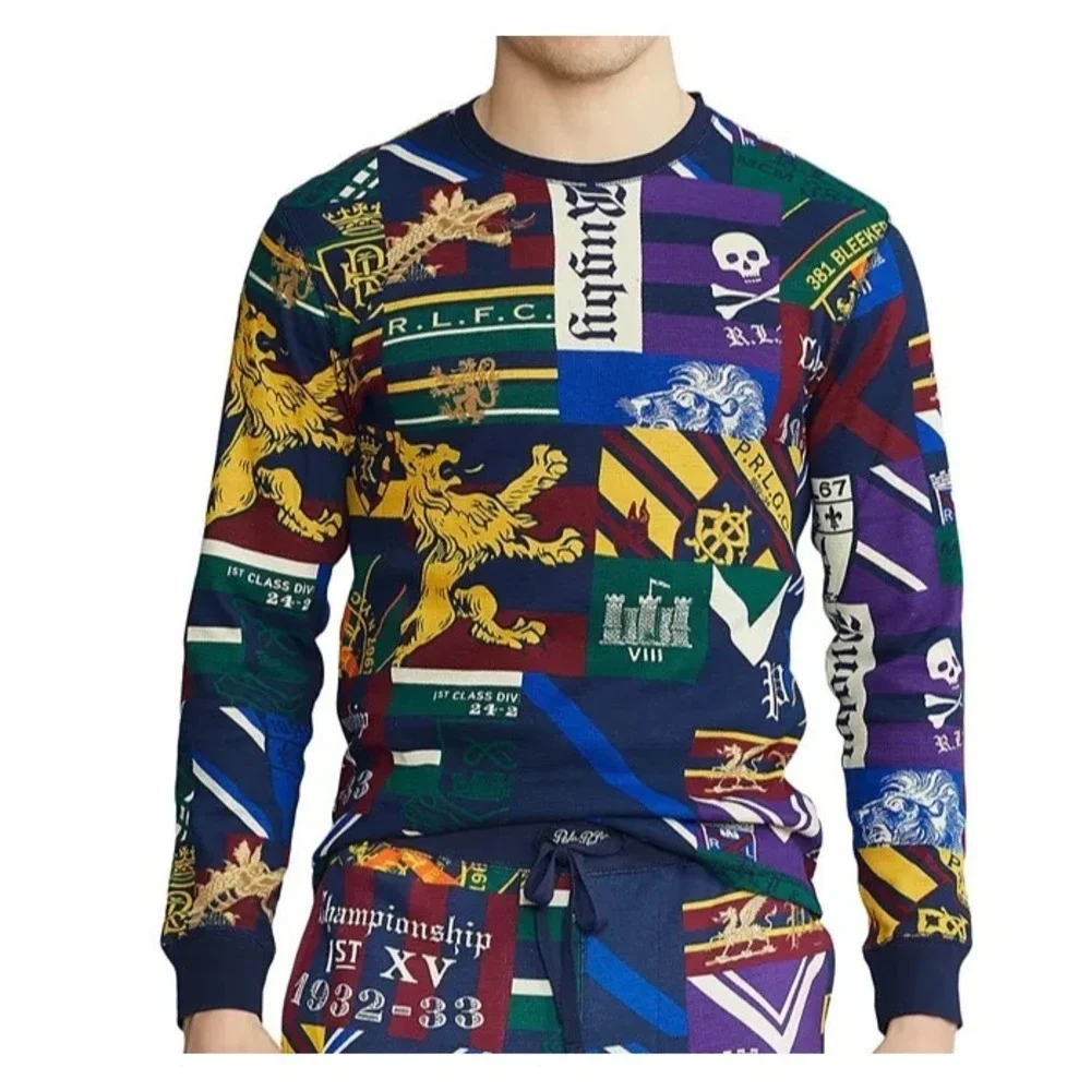 Polo Ralph Lauren Thermal Shirt Mens XL Rugby Collegiate Waffle Pajama Sleep - Picture 1 of 9